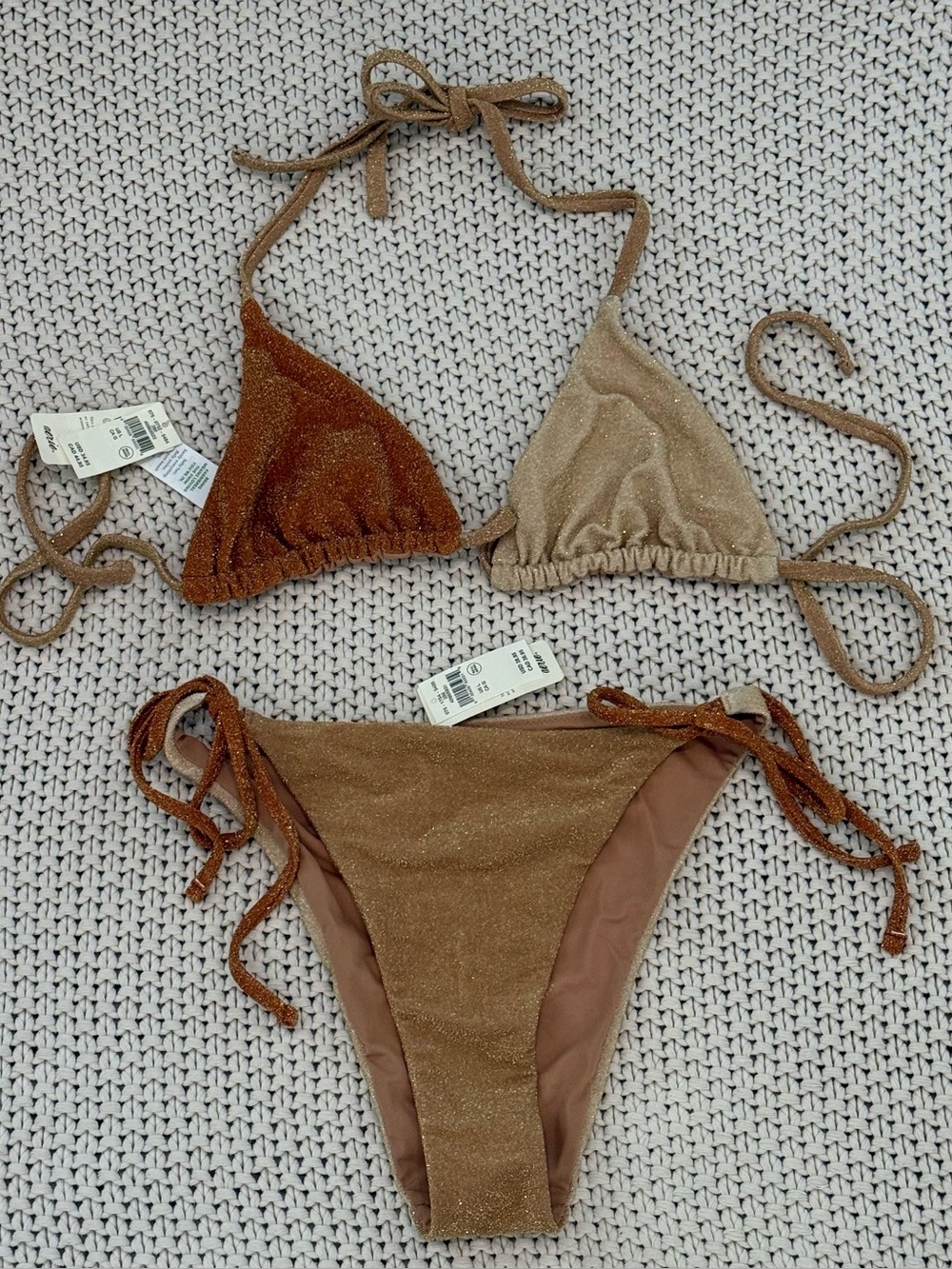 NWT Aerie Shimmering Gold Bikini Set - Size Large